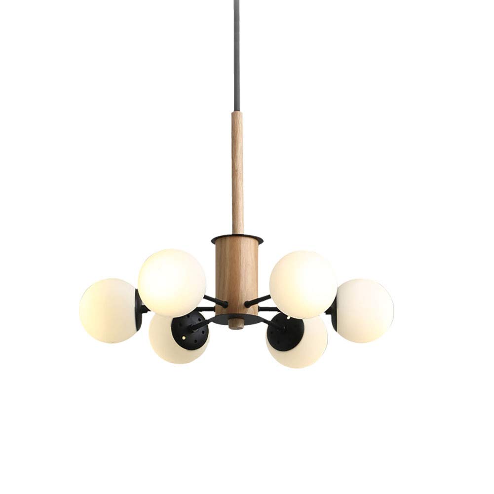 Sputnik Chandeliers Modern Glass Shades Chandelier Mid Century Pendant Lighting Ceiling Light Adjustable Rods for Hallway Bar Kitchen Dining Room Black and Wood 6 Lights