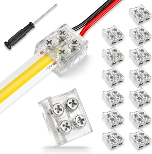 RESHAKE - RESHAKE 15 Pack LED Strip Connectors 2 Pin 8mm Solderless, Transparent LED Tape Light Connectors, Strip to Wire LED Connectors with Screwdriver for 12V 24V Single Color COB/SMD LED Light Strips