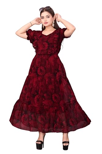 Image of Tree Elegant Women's Georgette Flared Midi Dress - Lightweight with A-Line Silhouette for Brunch, Casual & Festive Occasions