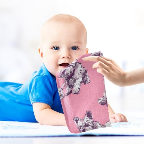 Image of Dog Pattern Pink Baby Washcloths - 5 Pack Muslin Cotton Face Towels for Baby Newborn Girls and Boys - Soft and Absorbent - 11.8 Inch