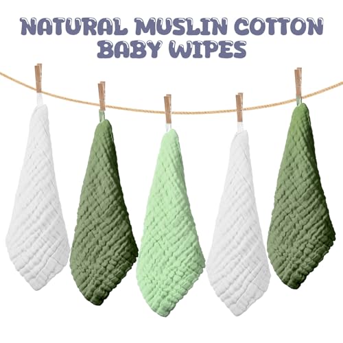 Image of Breling 20 Pcs Baby Muslin Washcloth 12 x 12 Inch 100% Cotton Soft and Absorbent Muslin Washcloth Burp Cloth Wipe Newborn Face Towel for Baby Boy Girl Sensitive Skin(White, Light Green, Green)