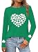 St. Patrick's Day Shirts Long Sleeve Cute Hearts Shamrock Clover Print Casual Lucky Irish Lightweight Crewneck Tee Tops