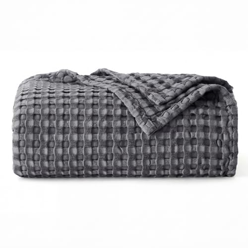Image of Bedsure Cooling Cotton Waffle Twin XL Blanket - Lightweight Breathable Blanket of Rayon Derived from Bamboo for Hot Sleepers, Luxury Throws for Bed, Couch and Sofa, Dark Grey, 66x90 Inches
