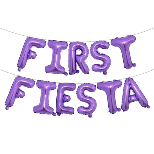 Image of First Fiesta Birthday Decorations Mexican 1st Birthday Party Supplies Multicolor First Fiesta Balloons Mexican Uno Cactus Banner for Cinco De Mayo Taco Bout Uno Party Decor (FIRST FIESTA Purple)