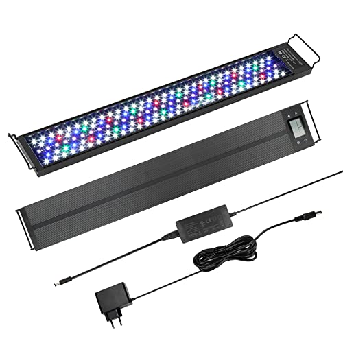 Yakimz Éclairage LED pour aquarium 56 W, 90 cm, 8 modes DIY simulateur de lumière du jour, lampe d'aquarium avec minuterie et affichage LCD, luminosité réglable sur 10 niveaux Cover