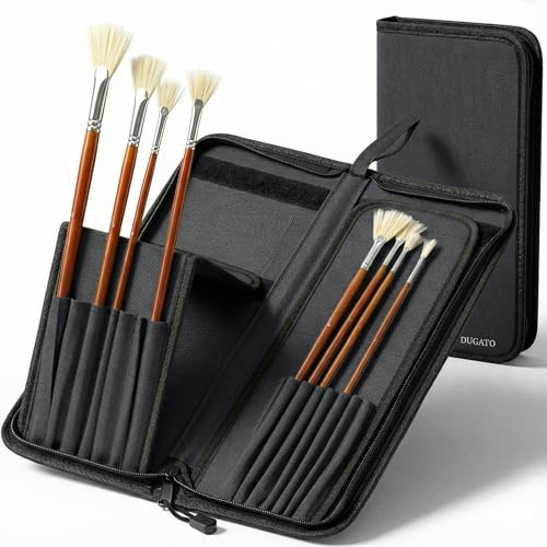 DUGATO Long Canvas Paint Brush Holder Zippered 5.7x14.8 inches, Premium Art Case for Brushes Long Handle up to 13" Length, 15 Slots Storage for Artist (Brush Not Included) - Black