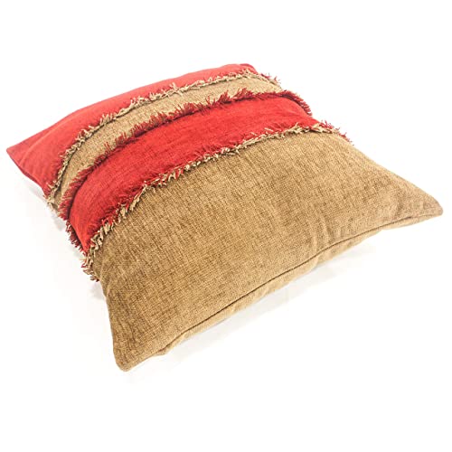 Image of Encasa XO Chenille Cushion Covers (Pack of 2) with Patchwork 40x40 cm - Mix & Match Pillow Covers in Bright Colours for Living Room, Sofa, Bedroom - Walnut+Red