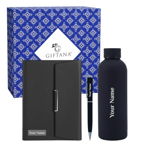 Image of Giftana 3 in 1 Personalized Diary with Pen, Coffee Tumbler Gift Set for Employee (Black 1)
