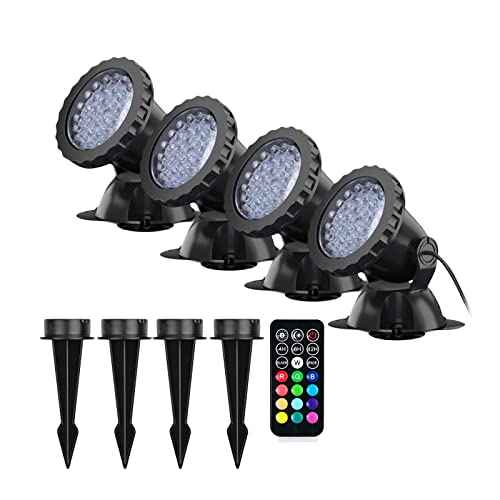 Jyieujey Pond Light With Timing Remote Control, 36Led Outdoor Aquarium Lights Adjustable Angle Amphibious Spotlight Waterproof Landscape Lamp For Fish Tank, Garden, Fountain, Pool(Set Of 4) #TOP19
