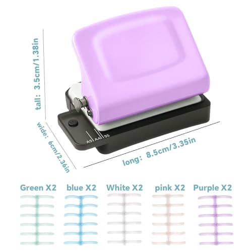 Spiralbindemaschine – Mini-6-Loch-Locher, kreative DIY-Buchbindemaschine für Planer, A4 – 30 Löcher, A5 – 20, B5 – 26 Löcher mit 16 Stück 6-Loch-Loseblatt – Violett