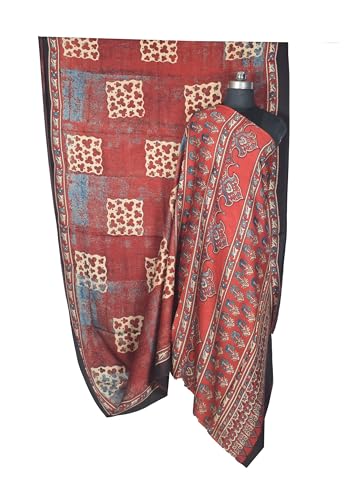 Image of Ethnics of Kutch Ajrakh Modal Silk Saree For Women | Natural Dye Hand Block Print |With Unstitched Blouse Piece | 5.5 Mtr Length (Red 27A01S)