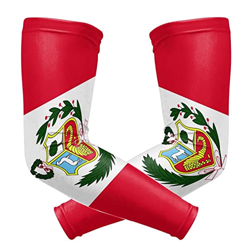 ZGXJJPP Peru Flag Arm Sleeves for Men or Women Compression Cooling Ice Silk UV Sun Protection Arm Sleeves Sports Protection Tattoo Cover Sleeves