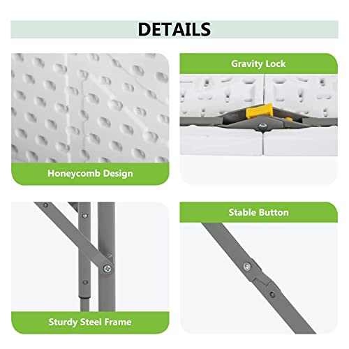 PayLessHere-Folding-Camping-Table-Plastic-Picnic-Table-Office-Table-for-Parties-Wedding-Camping-Office-with-Carrying-Handle-White-4-FT