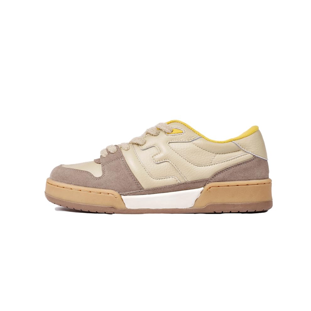 晟华 Zapatos deportivos de cuero con plataforma a juego de color retro casual, Marrón, 9.5