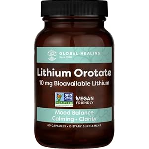 Global Healing Lithium Orotate 10mg – Brain Health Supplements Support Mood, Function, and Clarity – More Bioavailable Than Lithium Orotate 5mg – 60 Capsules (2-Month Supply)