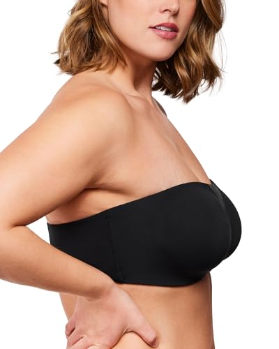 Image of HSIA Strapless Bra for Big Bust Women, Plus Size Full Coverage Bandeau Fiery Bra Anti-Slip Underwire Support for Large Breast Soft Black