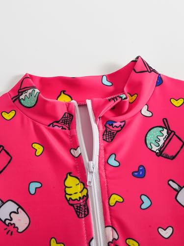 JZyangmei Maiô Rash Guard de manga comprida com zíper e babados FPS 50+ 2-8 anos, Coração de sorvete