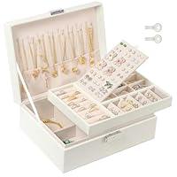 WRSION Jewellery Box Organiser, 2 Layer Jewelry Organizer with 2 Keys, Large PU Leather Jewelry Storage Case with Removable Tray for Rings Earrings Necklace Bracelets, Jewellery Box for Women Girls