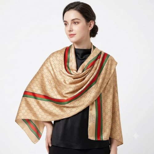 Image of Floral Printed Silk stole | silk Scarf for Women | stylish silk stole for women | Soft Lightweight Stole, Shawl & Neck Wrap | Scarf for Wedding, Party, Travel & Casual Wear