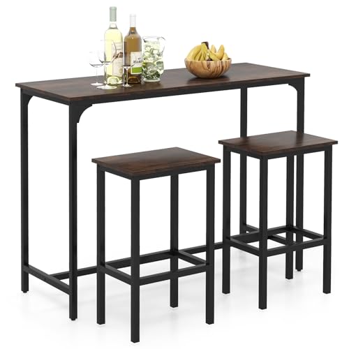 GIANTEX Table Haute Cuisine pour 3 Personnes, Mange Debout Rectangulaire, 2 Tabourets avec...