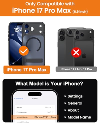 Image of Vihibii for iPhone 17 Pro Max Cover with Stand & Camera Control, [Compatible with Magsafe], Full Lens Protection, Rugged Hard Back & Silicone Edge, Non-Slip Translucent Slim Case, 6.9 inch 2025, Black