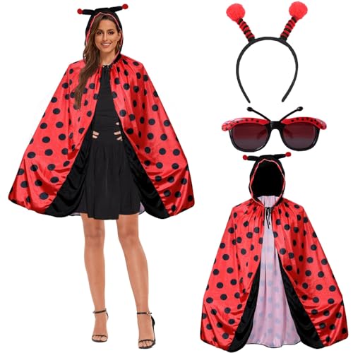 Sunshine smile Damen Marienkäfer Kostüm,Lady bug kostüm,Marienkäfer kostüm erwachsene,Marienkäfer Kleidung mit Accessoires,Karneval Rot/Schwarz...