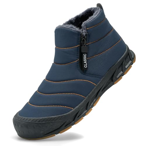 DXINZHI Men's Waterproof Snow Boots Warm Winter Boots Fur Lined Booties Non-Slip Lightweight Winter Shoes, Blue, 8