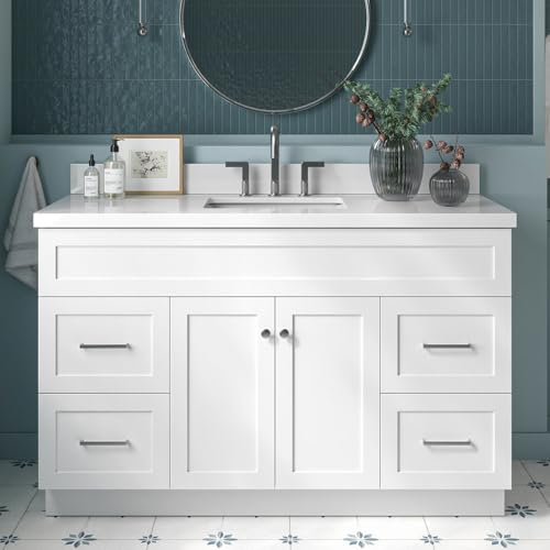 ARIEL 55" White Bathroom Vanity 1.5" Edge Pure White Quartz