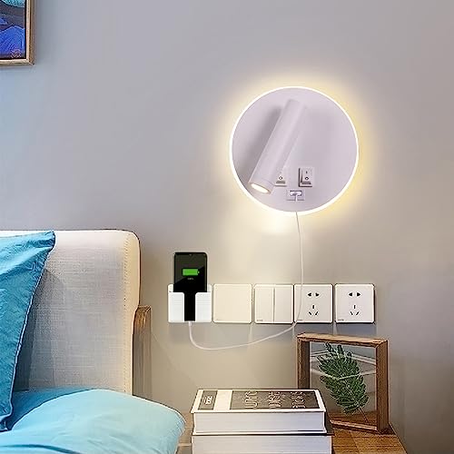 Image of USB Charging Port Wall Wash Light White Bed LED with Interior Wall Adjustable Spotlight Reading lamp Wall lamp Bedroom Indoor Bedside Lamp 3000K (3W + 9W)