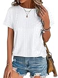 Bliwov Womens Tops Summer Spring Short Sleeve T Shirts 2026 Trendy Cute Outfits Boho Blouses Beach Vacation Fashion Clothes, White, XL
