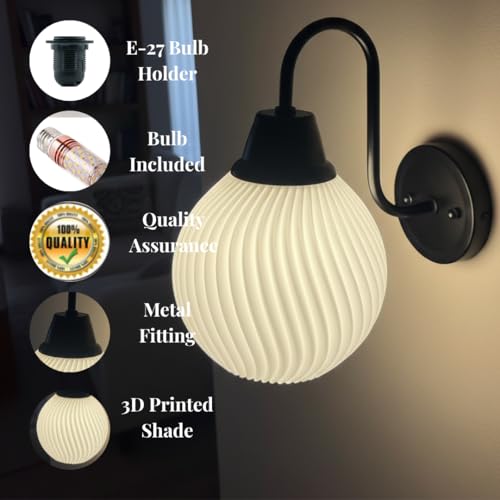 Image of Wall Lamp for Living Room | Wall Light Bedroom, Wall Decor with 7-INCH Unbreakable Polycarbonate Lampshade and Metal Fitting(with Bulb) (Dune)