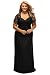 Lalagen Women's Lace Sleeve V Neck Plus Size Evening Maxi Dress Gown Black XXL