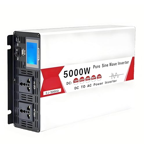 PoiToe Inversor Híbrido, CC 12V, 24V, 48V, 60V a CA 110V, 220V, con Pantalla Digital, Inversor de Onda Sinusoidal Pura, Adecuado para Vehículos Recreativos, Camiones Y Sistemas Solares 48V-5000W