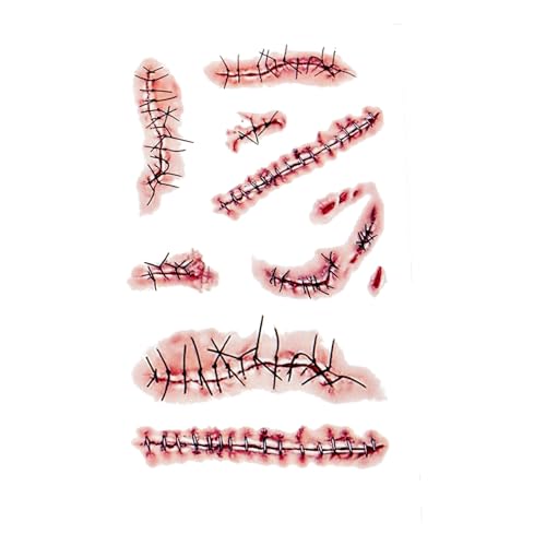 Tatuagens de Halloween, 20 folhas tatuagens de piquenique Halloween, autocolantes feridas Halloween, feridas falsas, acessórios para disfarces de Halloween, carnaval, cosplay e máscaras
