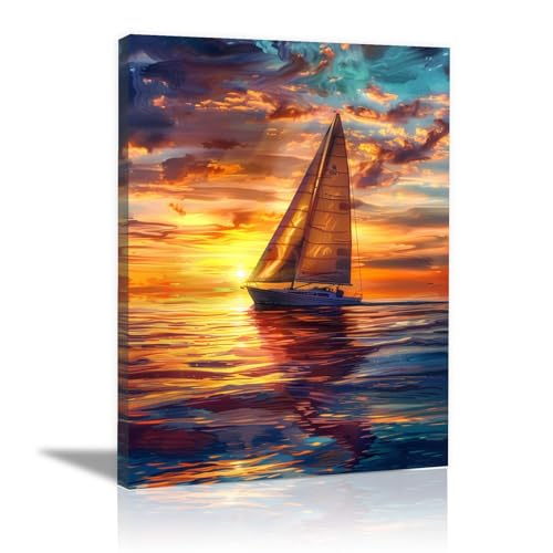 Bateau à voile tableau décoratif pour salon et cuisine moderne 60x80cm