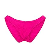 Summer Code Men's Sexy Bikini Brief Elastic Silky Ruched Back Underwear Swimwear Rose Red