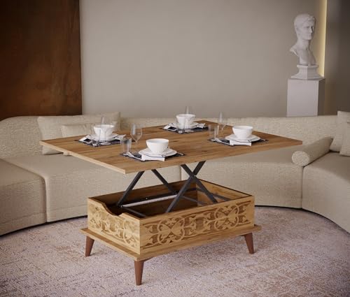 Lift top coffee table 6 in 1, Walnut table, dining table, Extendable coffee table, Natural