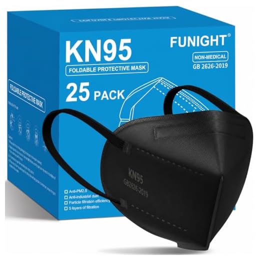 Funight KN95 Face Masks 25 Pack 5-Ply Breathable Filter Disposable Face Masks Black