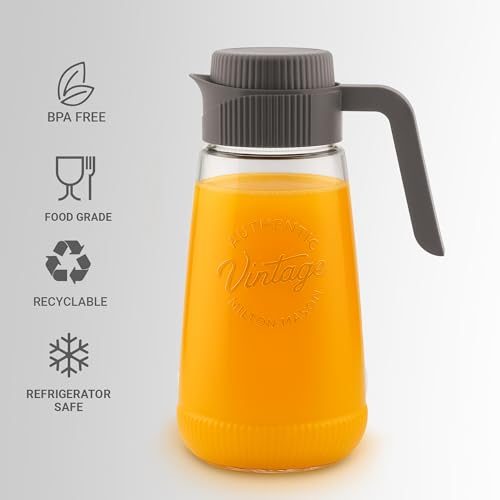 Image of MILTON Vintage 2000 Water Jug Plastic with Lid for Ice Tea, Water, Juices, Milk Storage Container for Fridge, Water jugs for Dining Table, 1900 ml, BPA Free, Grey