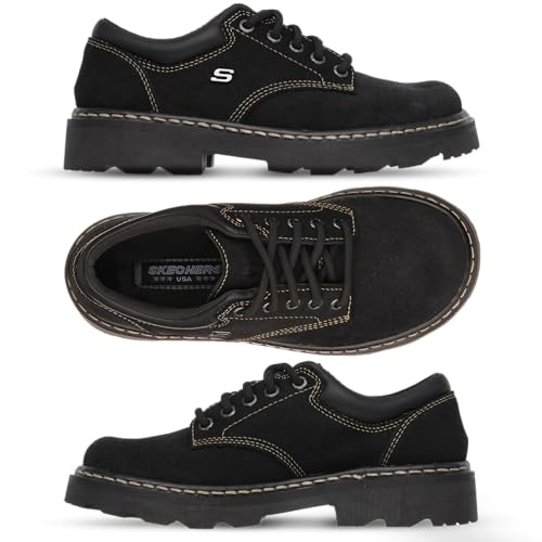 Skechers Women's Parties-Mate Oxford,Black Suede Leather,8.5 M US