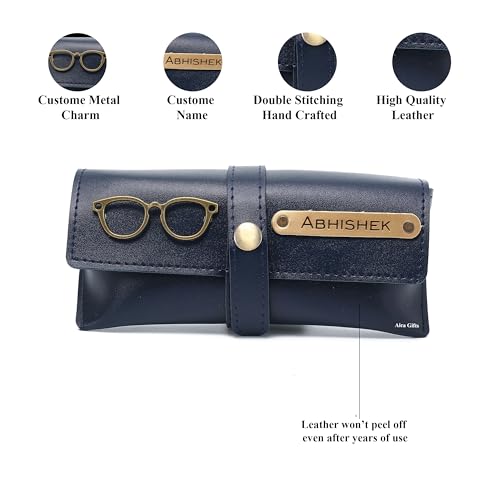 Image of AICA Personalised Name & Charm Leather Sunglass Case Cover for Men & Women | Hard Case Eyewear Cover