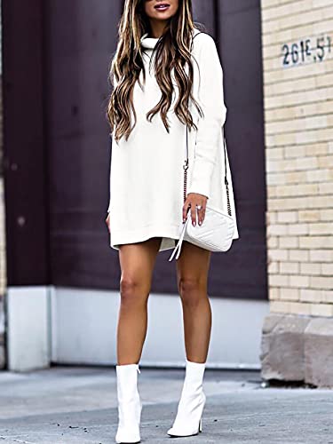 Anrabess Women’s Casual Batwing Long Sleeve Turtleneck Neck Oversized White Chunky Ribbed Knit Sweaters Tunic A277Bai-M #TOP4