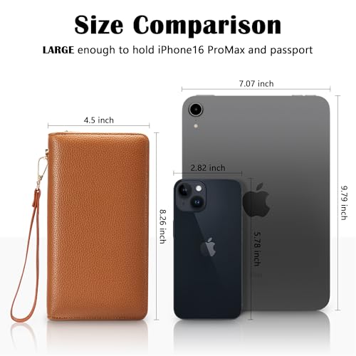 Image of Chelmon Women's Vegan Leather Clutch Wallet with Zip, Hand Strap, Large Capacity