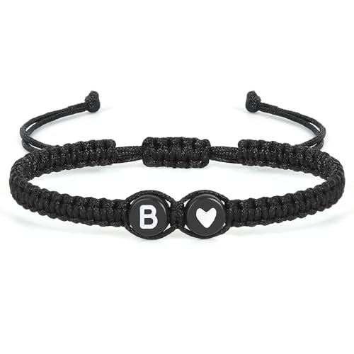Image of Initial Letter Bracelet for Women Men, Alphabet Handmade Black Adjustable Braid Rope Heart Bracelet, Jewelry Gifts for Daughter Mother's Day Mom Sister