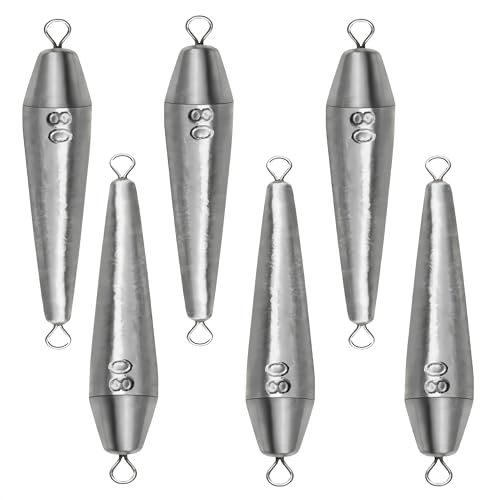 Magnoloran 6PCS Fishing Weights, Inline Trolling Bullet Sinkers Double Ring Torpedo Fishing Weights Lead Drop Shot Fishing Weight Sinkers - 2.82oz(80g)