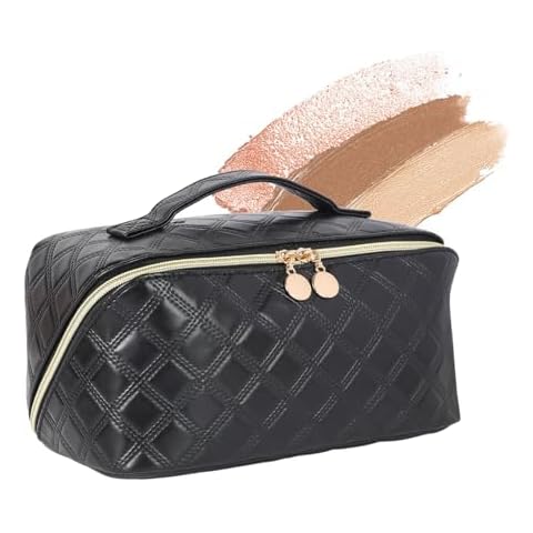 STYLIFING Travel Cosmetic Bag Large Capacity Makeup Bag for Women Portable Makeup Organizer Waterproof Leather Make Up Bag with Compartments and Handle (Black) Cover