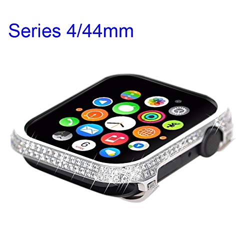 Sparkling Diamond Jewelry Watch Case Cover Bezel Handcrafted Compatible with Newest Apple Watch Series 4 Generation (Platinum White Diamonds) (44mm / Platinum Diamond)