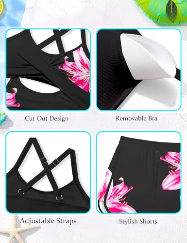 Image of Girl Swimsuit One Piece Cutout Ruched Bathing Suit for Girls Color Block Adjustable Straps Pad Swimwear 9-18y