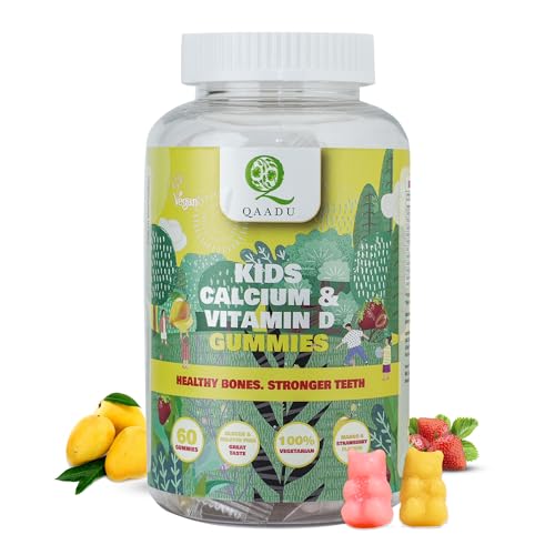 QAADU Kids Calcium & Vitamin D Gummy | 60 Gummies | For Healthy Bones, Stronger Teeth, and Growth | Vegan, Delicious Mango & Strawberry Flavor | Certified Vegan by the Vegan Society of UK (B09BR43JMX) Amazon Price History, Amazon Price Tracker