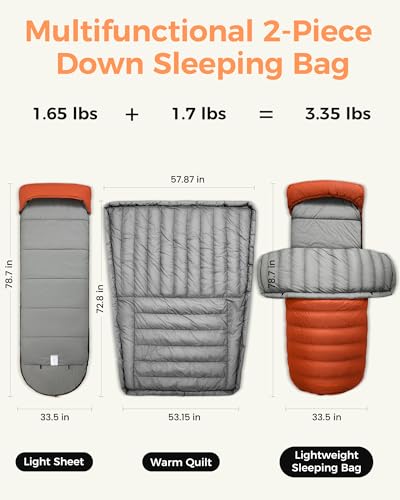 Image of ATEPA Down Sleeping Bag, 650FP / 700FP Recycled, 3-Season | ISO Limit 45℉ / 33.8F, Pad Attachment System, Ultralight & Compact, Compression Sack Included, Backpacking, Camping, Hiking